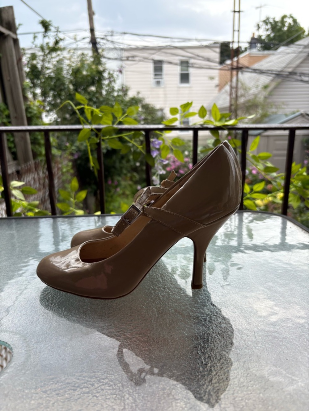 Chinese Laundry Nude Patent T-Strap Heels